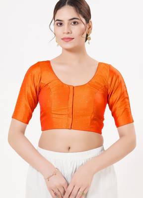 Women's tafeta silk padded front open elbow sleeves saree blouse 1