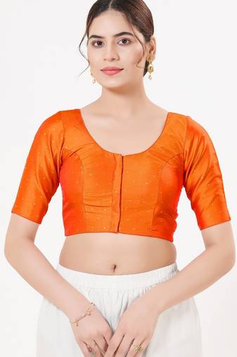 Women's tafeta silk padded front open elbow sleeves saree blouse