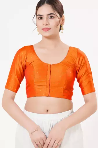 Women's tafeta silk padded front open elbow sleeves saree blouse