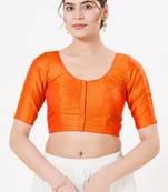 Women's tafeta silk padded front open elbow sleeves saree blouse