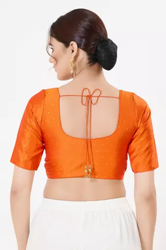 Women's tafeta silk padded front open elbow sleeves saree blouse