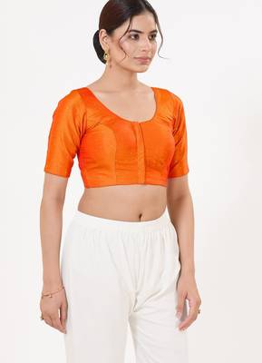 Women's tafeta silk padded front open elbow sleeves saree blouse 3