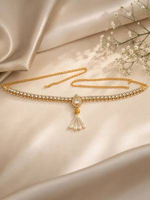 Gold plated cz teardrop design adjustable kamarbandh waist belt 1