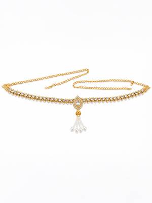 Gold plated cz teardrop design adjustable kamarbandh waist belt 2