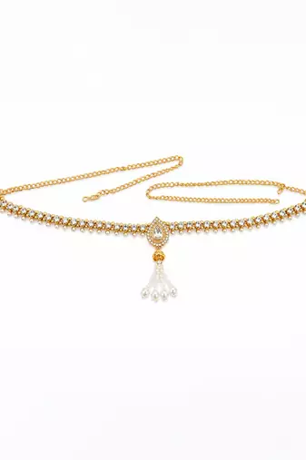 Gold plated cz teardrop design adjustable kamarbandh waist belt