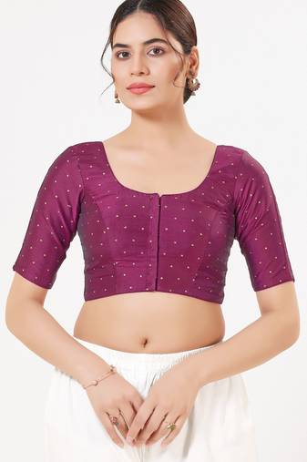 Women's tafeta silk padded front open elbow sleeves saree blouse