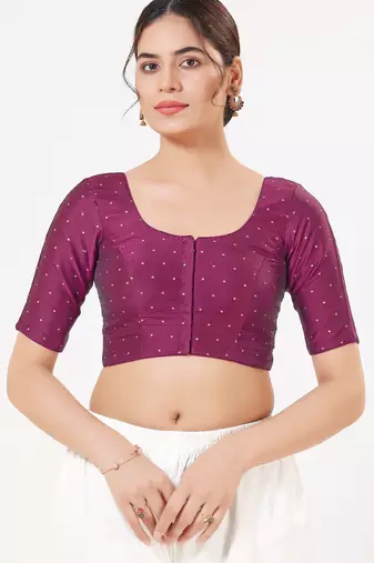 Women's tafeta silk padded front open elbow sleeves saree blouse