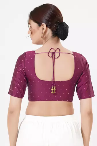 Women's tafeta silk padded front open elbow sleeves saree blouse