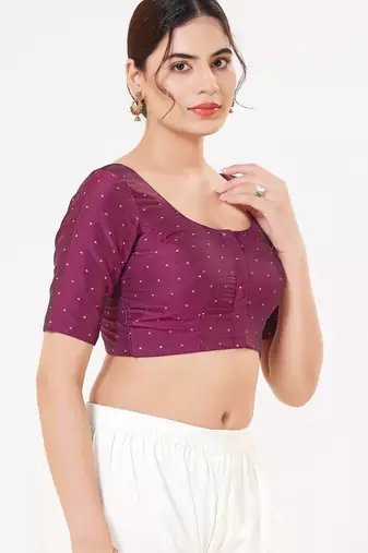 Women's tafeta silk padded front open elbow sleeves saree blouse