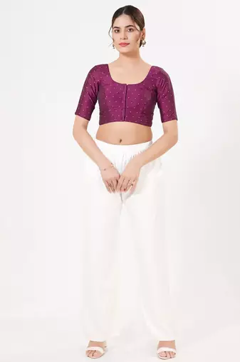 Women's tafeta silk padded front open elbow sleeves saree blouse