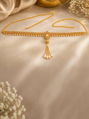 Gold plated cz teardrop design adjustable kamarbandh waist belt 1