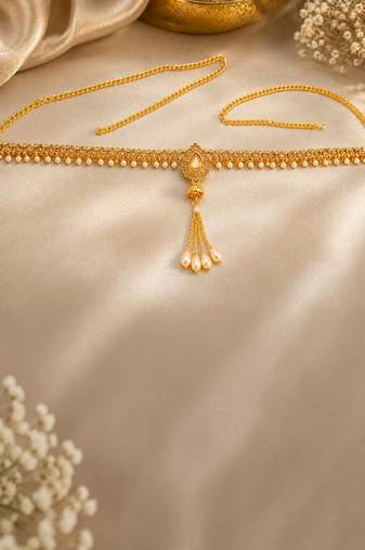 Gold plated cz teardrop design adjustable kamarbandh waist belt