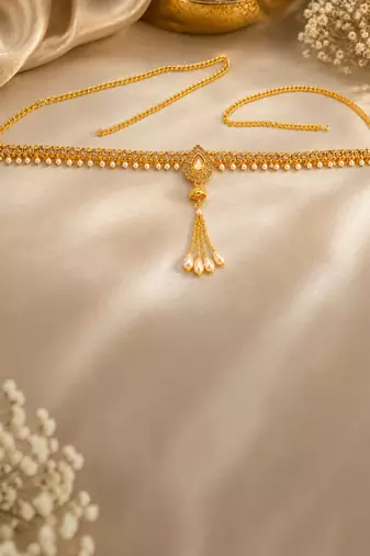 Gold plated cz teardrop design adjustable kamarbandh waist belt