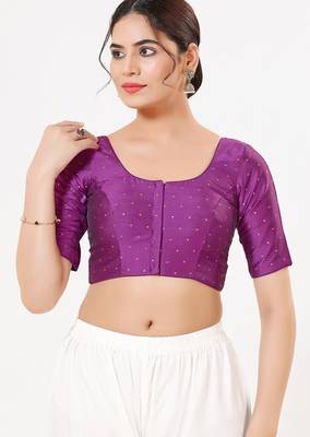 Women's tafeta silk padded front open elbow sleeves saree blouse 1