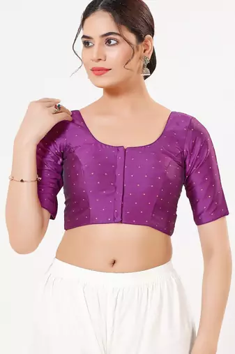 Women's tafeta silk padded front open elbow sleeves saree blouse