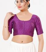 Women's tafeta silk padded front open elbow sleeves saree blouse