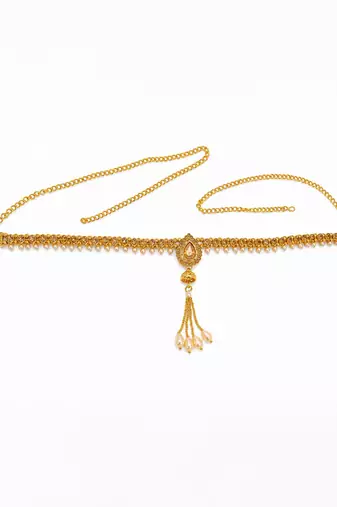 Gold plated cz teardrop design adjustable kamarbandh waist belt