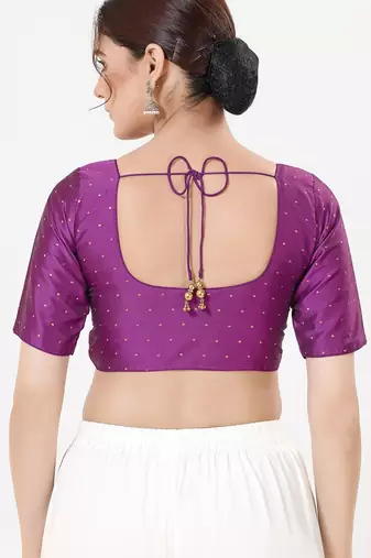 Women's tafeta silk padded front open elbow sleeves saree blouse