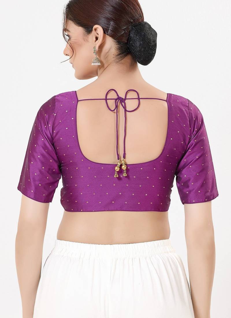 Women's tafeta silk padded front open elbow sleeves saree blouse