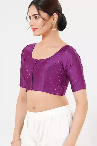 Women's tafeta silk padded front open elbow sleeves saree blouse