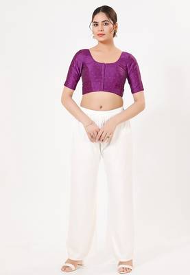 Women's tafeta silk padded front open elbow sleeves saree blouse 4