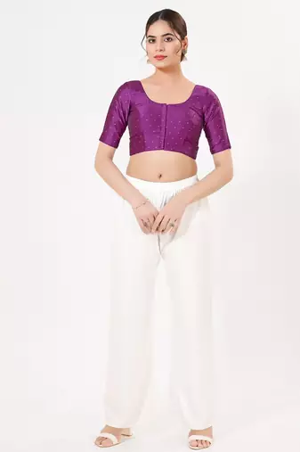 Women's tafeta silk padded front open elbow sleeves saree blouse