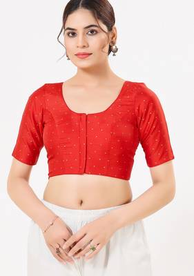 Women's tafeta silk padded front open elbow sleeves saree blouse 1