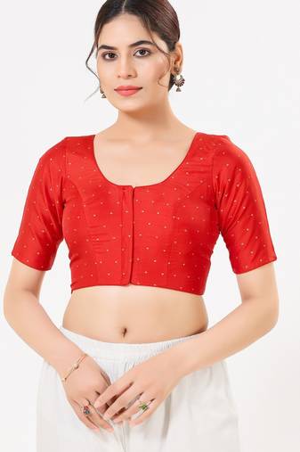 Women's tafeta silk padded front open elbow sleeves saree blouse