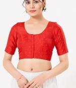 Women's tafeta silk padded front open elbow sleeves saree blouse