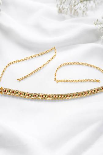 Gold plated cz floral adjustable kamarbandh waist belt