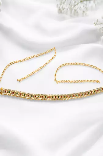 Gold plated cz floral adjustable kamarbandh waist belt
