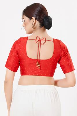 Women's tafeta silk padded front open elbow sleeves saree blouse 2