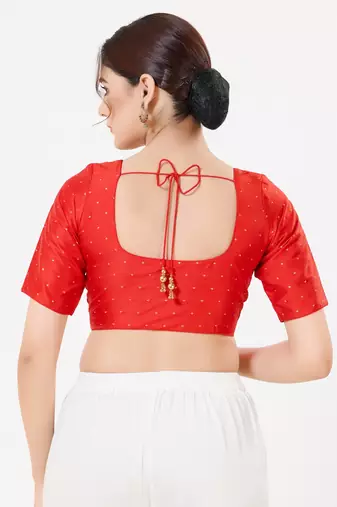 Women's tafeta silk padded front open elbow sleeves saree blouse