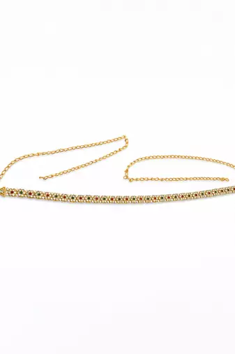 Gold plated cz floral adjustable kamarbandh waist belt