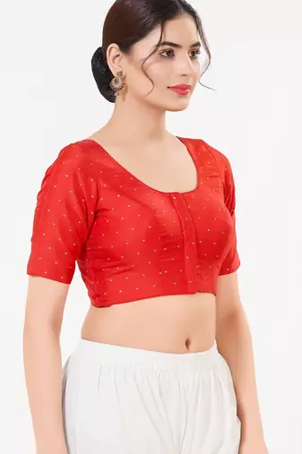 Women's tafeta silk padded front open elbow sleeves saree blouse