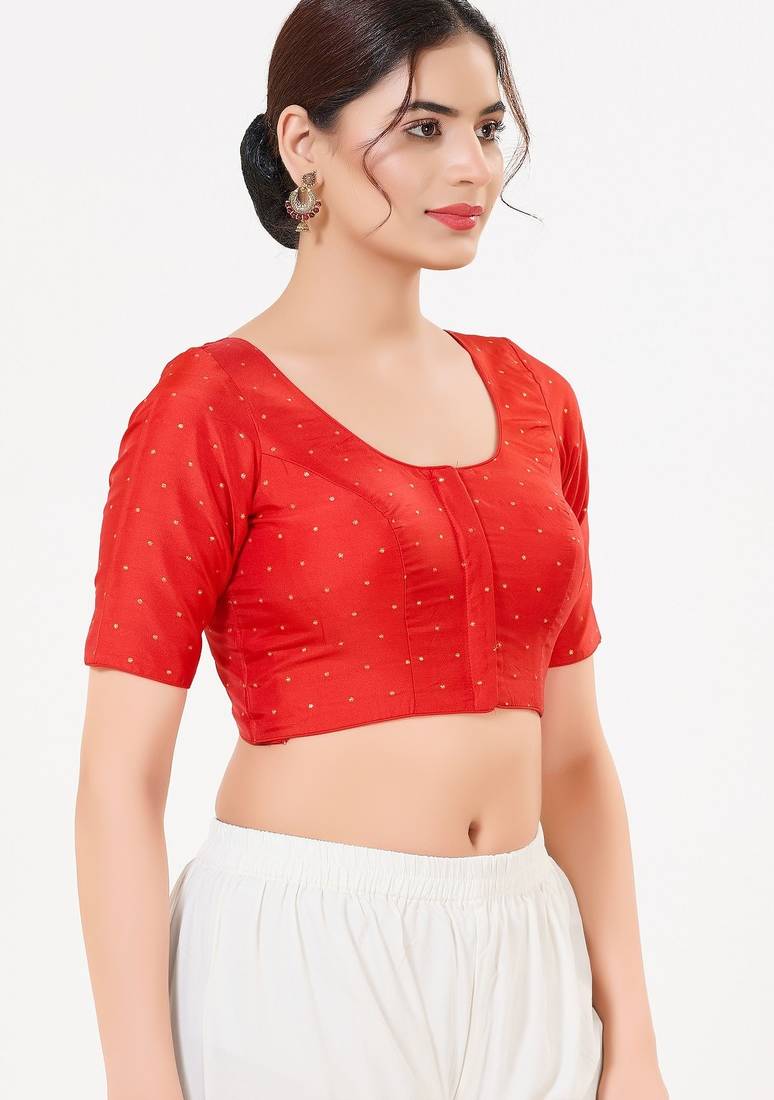 Women's tafeta silk padded front open elbow sleeves saree blouse
