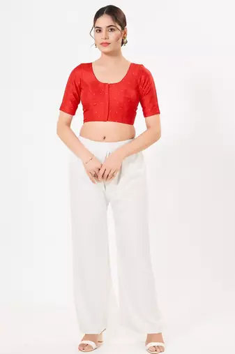 Women's tafeta silk padded front open elbow sleeves saree blouse