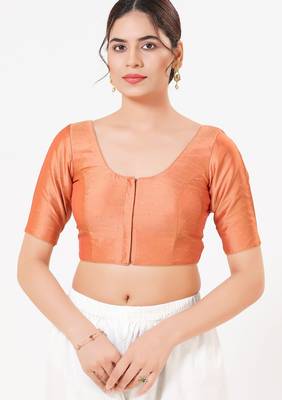 Women's tafeta silk padded front open elbow sleeves saree blouse 1
