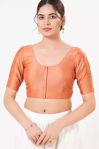 Women's tafeta silk padded front open elbow sleeves saree blouse