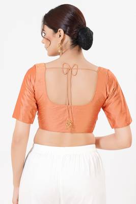 Women's tafeta silk padded front open elbow sleeves saree blouse 2