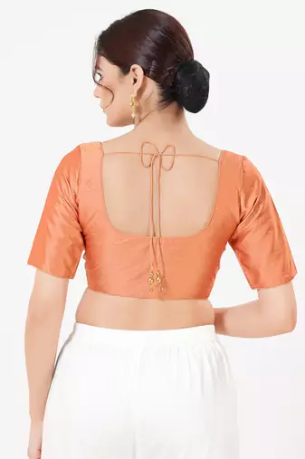 Women's tafeta silk padded front open elbow sleeves saree blouse