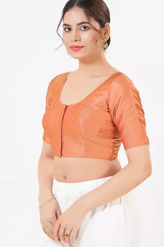 Women's tafeta silk padded front open elbow sleeves saree blouse