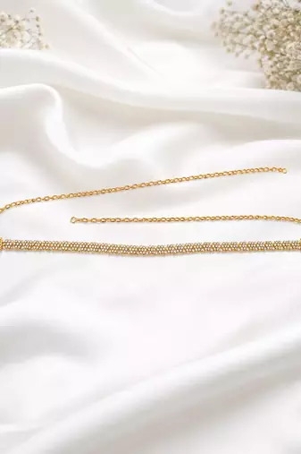 Gold plated cz floral adjustable kamarbandh waist belt