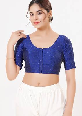 Women's tafeta silk padded front open elbow sleeves saree blouse 1