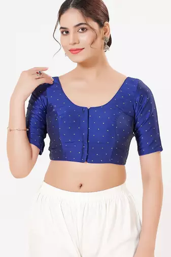 Women's tafeta silk padded front open elbow sleeves saree blouse
