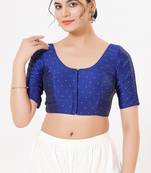 Women's tafeta silk padded front open elbow sleeves saree blouse