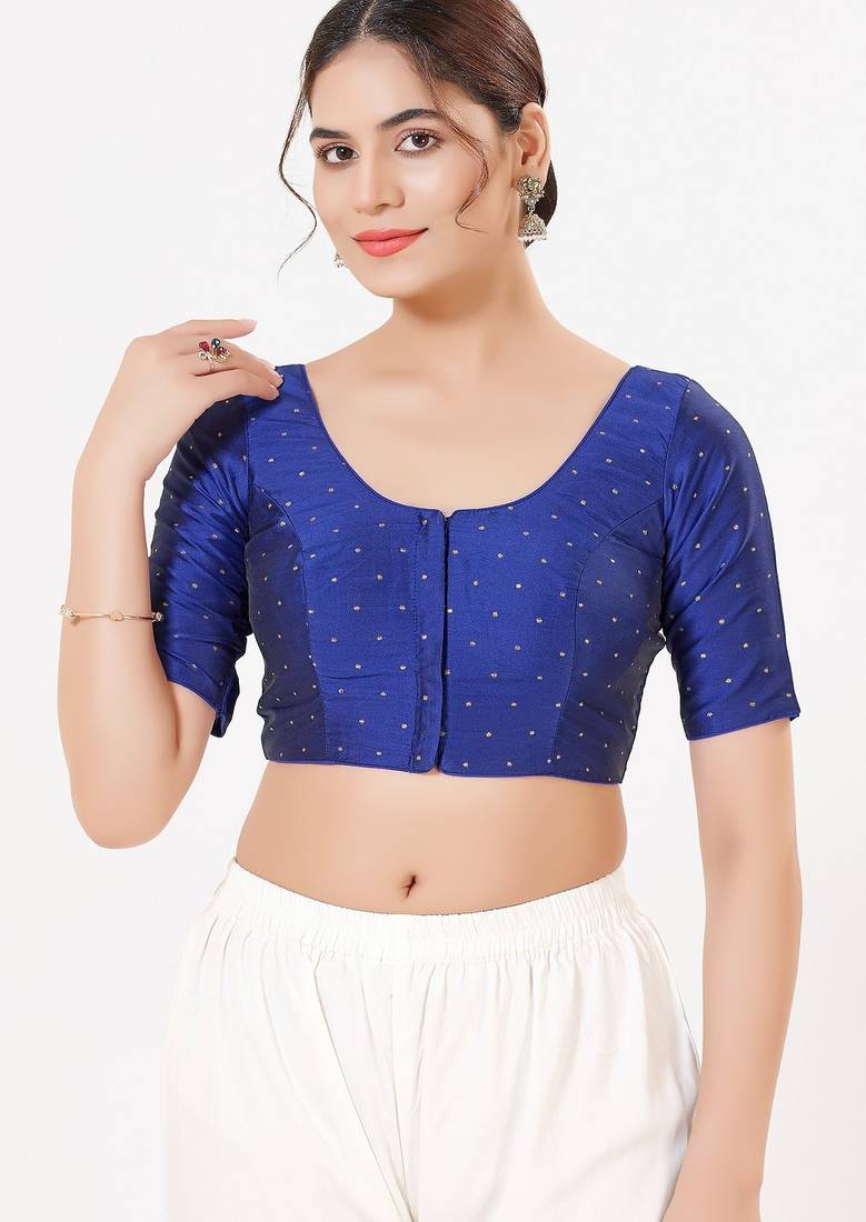 Women's tafeta silk padded front open elbow sleeves saree blouse