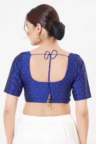 Women's tafeta silk padded front open elbow sleeves saree blouse