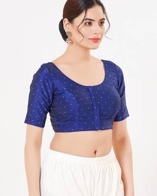 Women's tafeta silk padded front open elbow sleeves saree blouse 3