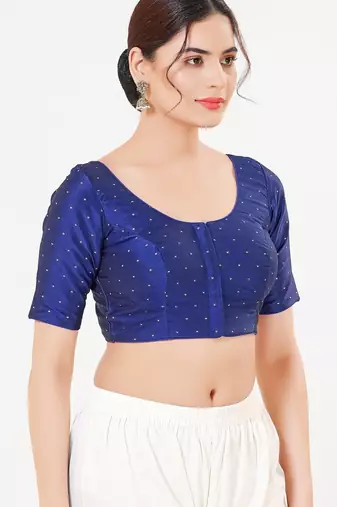 Women's tafeta silk padded front open elbow sleeves saree blouse